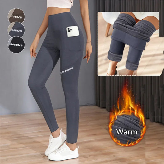 Autumn Winter Warm Leggings Women Thermal Sports Tightsthicken Fleece Gym Workout Pants Yoga Trousers with Pocket Fitness Wear - Netbye Sports: Yoga,Running, Outdoor,Cycling gear & More