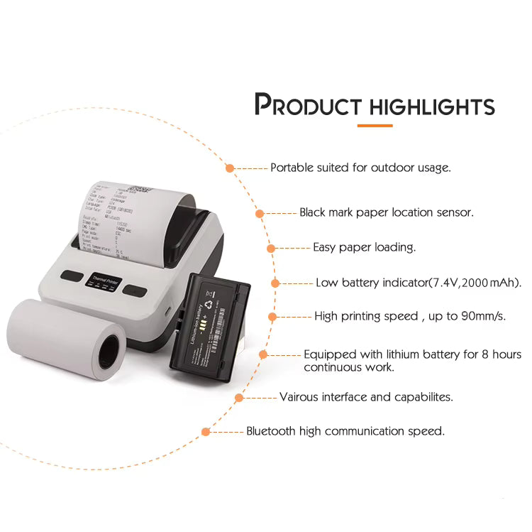 NBTP-M801 Mini Portable Thermal Printer with High Speed clear